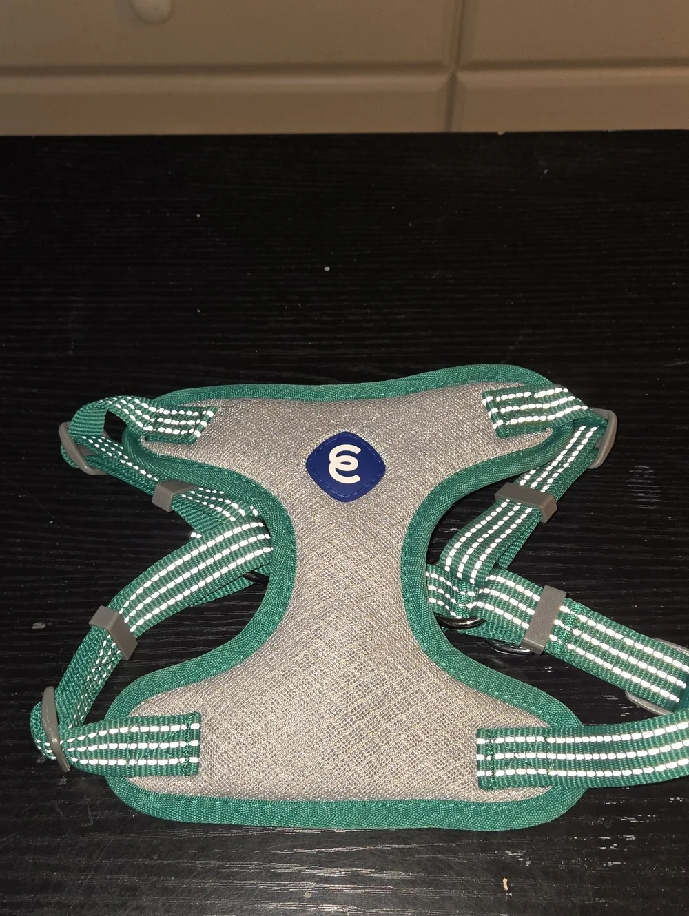Green & Gray Padded Dog Harness with Reflective Stitching